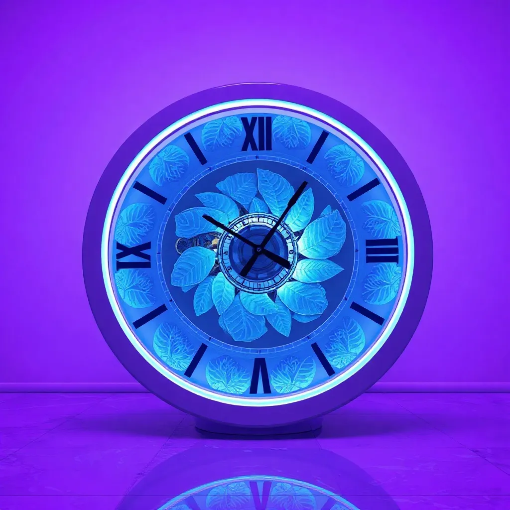 A modern clock mechanism integrated with organic leaf patter
