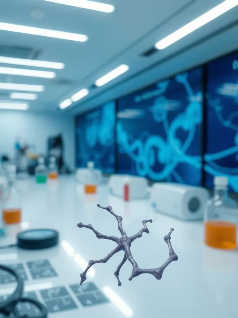 A high-tech laboratory setting with clean geometric lines, m